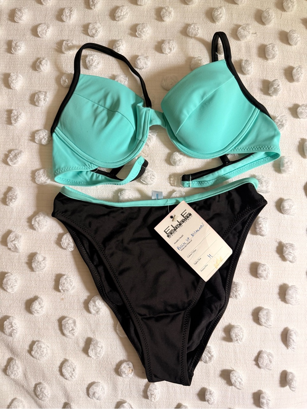 NWT Size M Elle Mint and Black Two-Piece Bikini Set